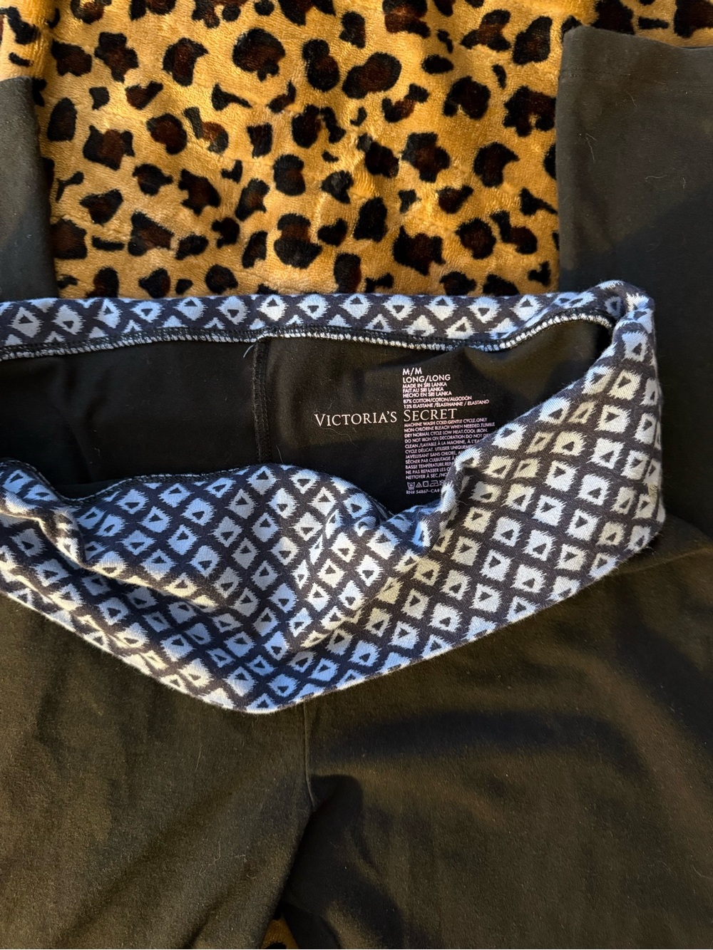 Victoria's Secret Black Leggings with Blue and White Geometric Waistband